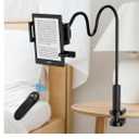 Kindle Holder with Remote Page Turner, Kindle Stand for Bed Reading, No Text Blocked 6mm Clip, No Margin Adjustments, Whisper-Quiet Page Turns, Fits 4.7-10" Devices (Paperwhite/Oasis, iPad/iPhone)