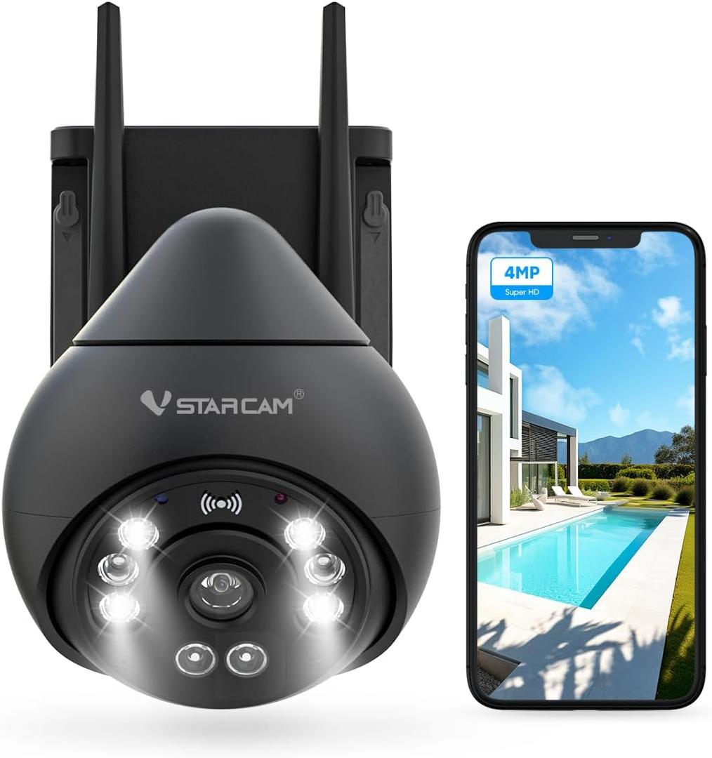 VSTARCAM 4MP Outdoor Security Camera, 2.5K, 360 View, Color Night Vision, PIR Motion Detection, Spotlight Siren Alarm, 2-Way Talk, IP66 Weatherproof, Cloud/SD Storage