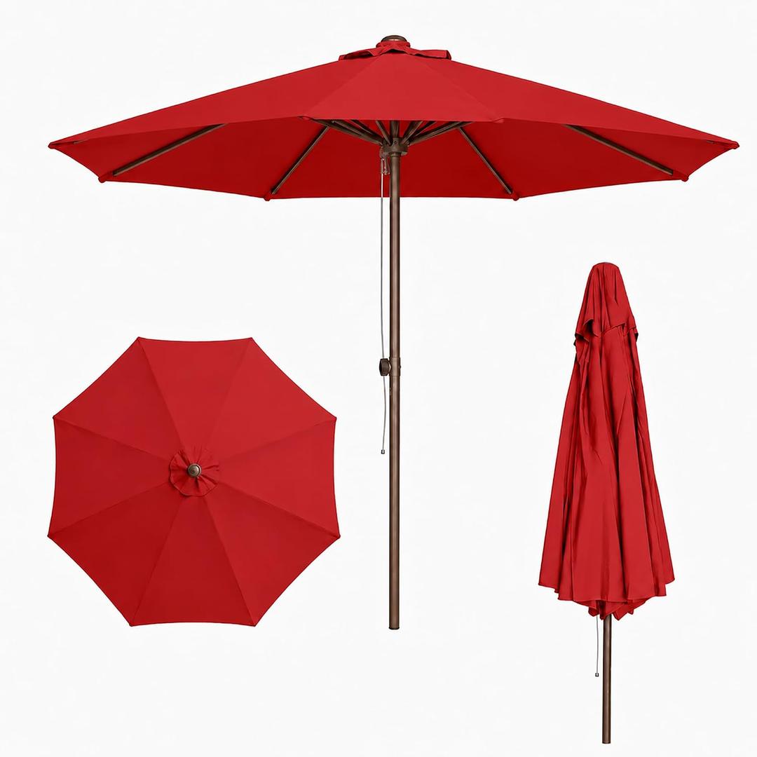 9FT Patio Umbrella, Outdoor Table Umbrella with Rope Pulley Lift, 3 Adjustable Heights, Market Umbrellas for Backyard, Pool and Deck, UPF50+