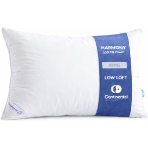 Continental Bedding Harmony White Goose Down Pillow 550 Fill Power Soft Loft 100% Cotton 300 Thread Count Shell King Size 1 Pack Made in USA