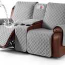 KinCam 100% Waterproof Recliner Loveseat Cover with Console, Non-Slip Reclining Couch Covers for 2 Seat, Recliner Sofa Cover Furniture Protector with Elastic Straps for Kids, Pets, Light Gray