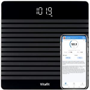Vitafit Anti-Slip Smart Digital Bathroom Scale for Body Weight, High Accuracy Assured by Weighing Professional Since 2001, BMI with App,Black