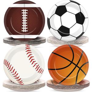ZOIIWA 80Pcs Sports Themed Birthday Party Supplies - All Star Plates, Baseball, Football, Soccer, Basketball Dinnerware - Superstar Disposable Paper Plates for Boy Birthday, Baby Shower Party Decor