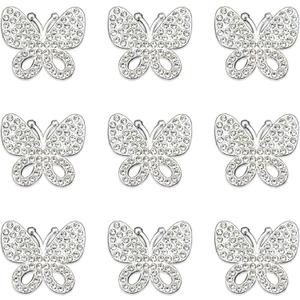 Set of 30 Alloy Rhinestone Butterfly Embellishment Stickers Handmade Hair Accessories Sneakers, Clothes, Party Decorations Gift Box Dress Rhinestone Alloy Appliques Decorative Home Decor (Silver)