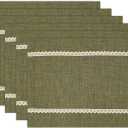 Linen Style Rustic Washable Placemats Set of 6,Woven Cloth Textured Heat Resistant Non-Slip Placemat with lace Trim for Kitchen Dining Patio Table Decor, Olive Green