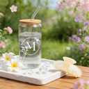 T Personalized Gifts for Women - Initial Cute Hair Clips + Glass Cups w/Lids Straws, Makeup Bag Monogrammed Gifts for WomenUnique Ideas Birthday Gift for Her, Christmas & Bridesmaid Gifts