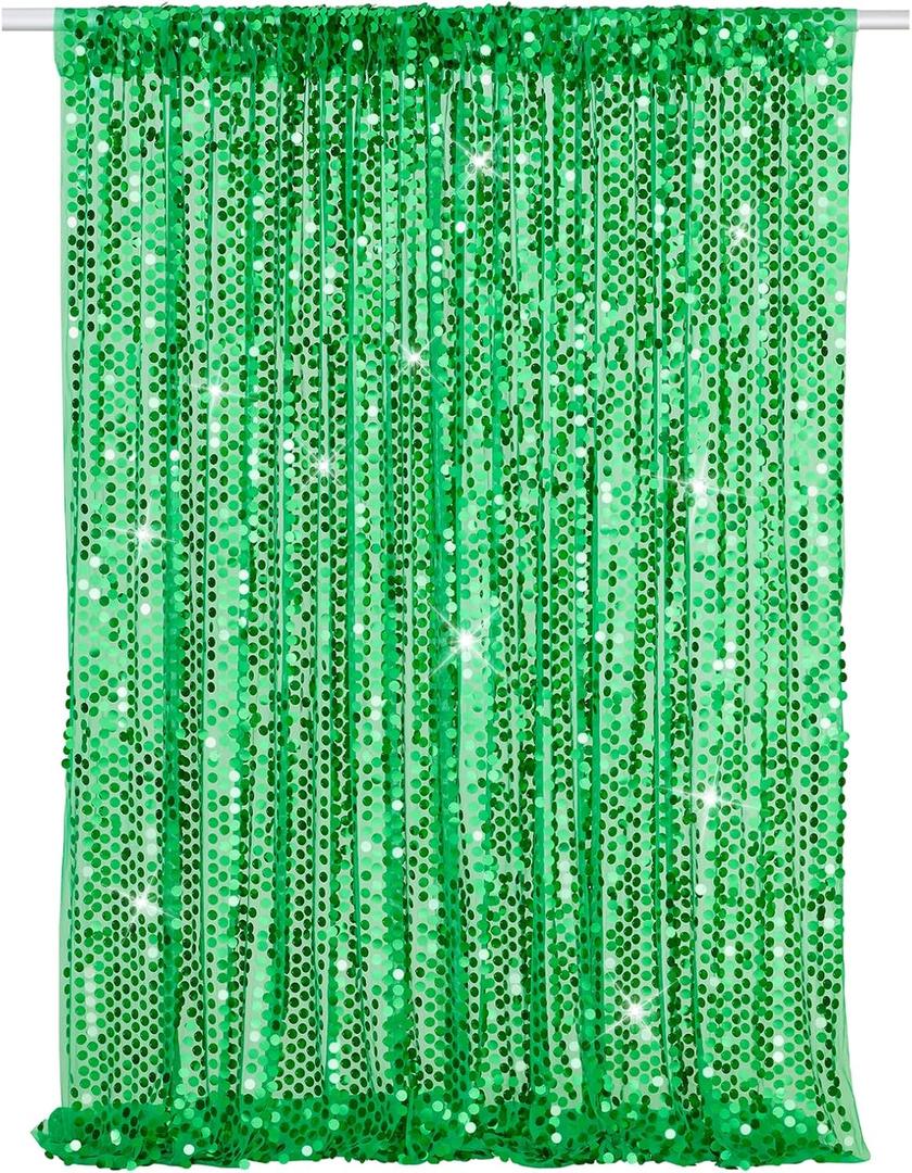 Sequin Curtain Backdrop Green Party Background for Jungle Forest Animals Theme Baby Shower Celebration Party Decorations 4x8FT