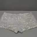 SHENHE Women's Sparkly Sequin Shorts Sexy Low Rise Y2k Party Rave Hot Pants Booty Shorts (Large, White)