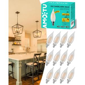 Frosted LED Candelabra Bulb E12 Small Base, 60 Watt Equivalent 2700K Soft White CA10 Candle Dimmable Chandelier Light, Long-Lasting for Cozy Indoor Settings, Perfect for Dining Rooms, Living Rooms