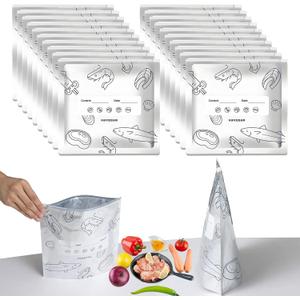 Reusable Aluminum Foil Sealable Storage Freezer Bags for Food Vegetable | 20PCS Thicken Stand Up Foil Sealable Bags With Label and Zip Lock