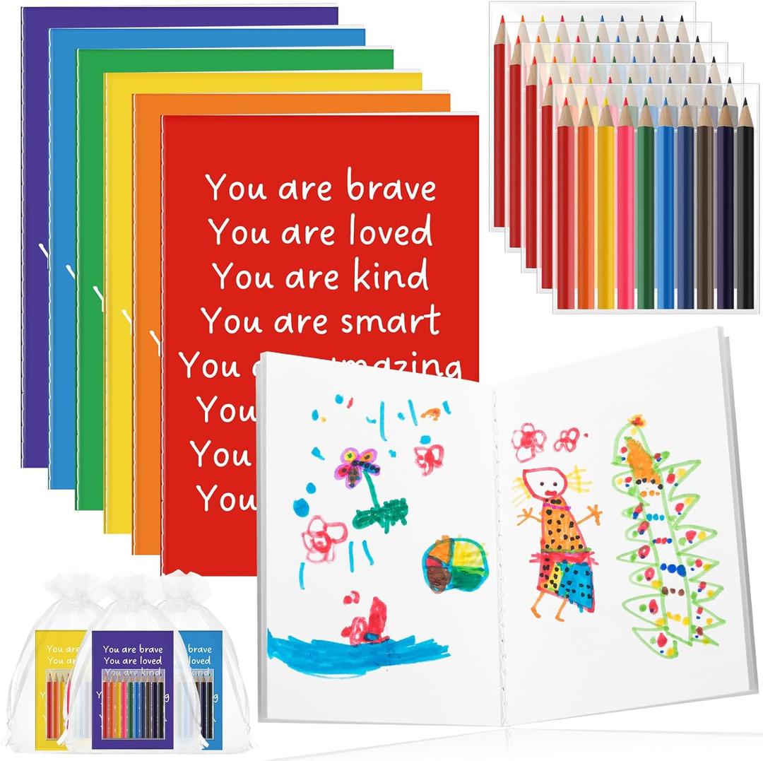 Spakon 24 Set Inspirational Mini Sketchbooks with Coloring Pencils for Prizes End of Years Christmas