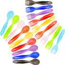 Youngever 18 Pcs Plastic Toddler Utensils, Plastic Kids Forks Kids Spoons, Large Size, Top Dishwasher Safe, Set of 9 in 9 Rainbow Colors