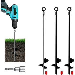 18'' Ground Anchors Kit 3pcs,Heavy Duty Metal Hurricane Shed Stakes Anchors Screw in Trampoline Anchors for Swing SetCamping Tent,Car Ports,Canopy,Sand Tent,Gazebo,Dog (Black)