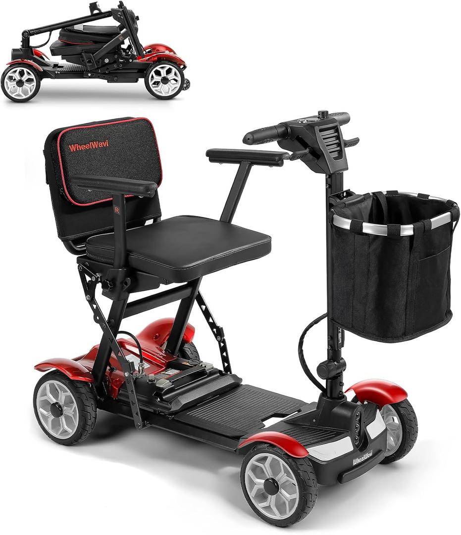 (2026 Upgrade) Lightweight Mobility Scooter for Seniors & Adults, Folding Mobility Scooters, Light Weight 24.8 Miles Trave Foldable 4 Wheeler, Removable Lithium Battery, 300lb Capacity-Gloss Red