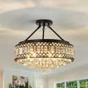 YYJLX Modern Crystal Chandelier Black Semi Flush Mount Ceiling Light Large Low Ceiling Chandelier for Living Room Dining Room Kitchen Bedroom Foyer Entryway, Diameter 20.07 inches, overall height 18.50 inches