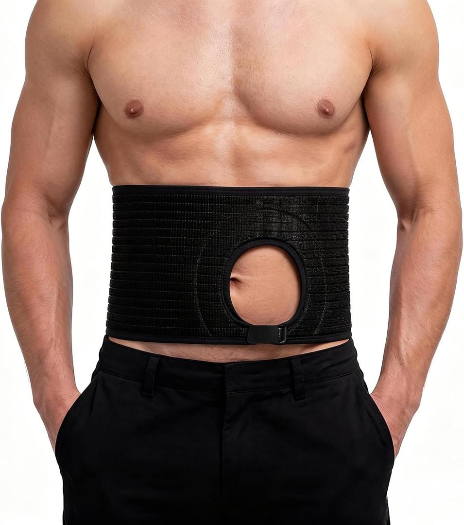Adjustable Ostomy Belt for Men & Women-Stoma Support Belt with Customizable Opening for Colostomy, Ileostomy & Urostomy Bags,Abdominal Hernia Support Belt Post-Surgery Supplies(M)