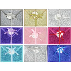 Iconikal 9-Pack No-Mess Glitter Decorative Wrapped Gift Card Holder Boxes with Ribbons Elegant Birthday Corporate Holiday Mother's Father's Day