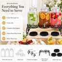 Triple 1 Gallon Glass Beverage Dispenser Drink Station with Stainless Steel Spigots, Handmade Metal Stand & Drip Trays – Hammered Drink Dispensers with Chalkboard Labels for Parties, Juice, Tea