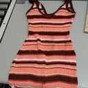 MakeMeChic Women's Striped Mini Dress Crochet Beach Cover Ups (Pink, L)
