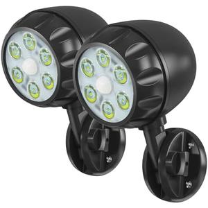 Sunenvoy Motion Sensor Battery Powered Outdoor Light,IP65 Waterproof Spotlight,6 LED Motion Detecting Light,360° Adjustable Floodlight for House Walls Garage Yard Porch and Stairs,Black (2 Pack)