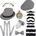 1920s Mens Costume Accessories Outfit Fedora Hat Vintage Roaring 20s Costumes Gangster Accessories for Gatsby Party