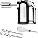 Dualit Hand Mixer - 300W- Strong Grip Handle - Attachments Included - Integral Plug Storage - 4 Speed Settings - Repairable gears - Flat Beaters, Dough Hooks, Balloon Whisk (One Size, Chrome)