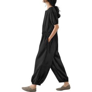 YESNO Jumpsuits for Women Casual Floral Boho Cropped Drawstring Rompers Short Sleeve Button Down One Piece Outfits PJ0 (M)