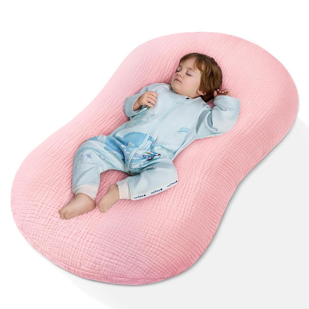 Muslin Baby Lounger Cover 1 Pack, Cotton Soft Breathable Infant Nest Slipcover, Envelope Closure, Compatible with Snuggle Me Loungers, Machine Washable, Cover Only, for Girls Boys(Pink)