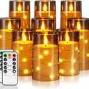 Homemory 9 Pcs Flameless Candles with Embedded Star String Fairy Lights, Battery Operated Candles, LED Fake Candles with Remote Control and Timer, Gray Acrylic