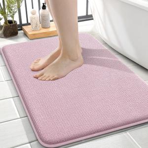 OLANLY Thick Memory Foam Bath Mat Rug 24x16, Extra Soft Absorbent Bathroom Rug, Quick Dry Bath Mats, Non-Slip, Machine Washable Carpet for Bathroom, Tub and Shower, Home Decor Accessories, Dusty Rose