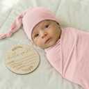 Large Jersey Knitted Swaddle Blanket for Baby, Soft Stretchy Receiving Blanket for Newborns with Hat, Baby Nursery Swaddle 47 x 47 inches(Rose)