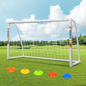 ORIENGEAR Soccer Goal, 12x6/10x6.5/8x6/6x4 Full Size Soccer Goals for Backyard, Soccer Net with Training Discs, Portable Soccer Goal for Kids and Adults with 1 Carry Bag, Porterias De Futbol