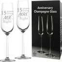 ERYUWOZA 15 Year Anniversary Champagne Flutes Set of 2, 15th Anniversary Wedding Gift for Couple, Him, Her, Wife, Husband, Women, Men, 15th Anniversary Decorations Gift