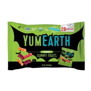 YumEarth Organic Halloween Gummy Fruits - Fruity Candy Snack Packs, Gluten Free Snacks for Kids - Allergy Friendly, Non-GMO, No Artificial Dyes - Assorted Flavors, 10 oz (Pack of 20) BB Date: 02/10/2027