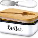 LANDNEOO Butter Dish with Lid and Butter Curler Knife - Unbreakable Stainless Steel Keeper Container with Double Silicone Sealing, for Kitchen Farmhouse Decor (White)