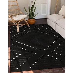 LIVEBOX Black Area Rug for Living Room,5' x 8' Large Boho Washable Moroccan Cotton Thin Carpet for Bedroom,Indoor Outdoor Throw Rug for Dining Room Porch Office