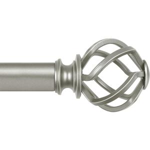 KAMANINA Antique Silver Curtain Rod 32 to 58 inch(2.6-4.8ft), 1 inch Adjustable Single Curtain Rods for Windows 28 to 48 inch, Decorative Drapery Rod with Twisted Cage Ends (32-58")