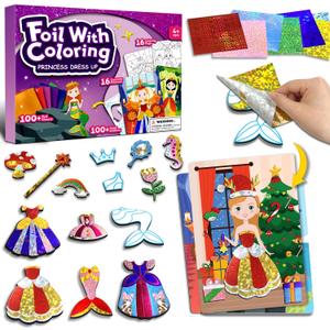 Foil Art Craft Activity for Kids.Foil Foam Stickers Princess Dress-Up Paper Dolls Play Set.2 in 1 Art and Craft for Kids,Creative Travel Toys, Birthday Gifts for Boys & Girls Ages 4 and Up (purple)