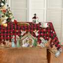 Horaldaily Christmas Tablecloth 6060 Inch, Holy Nativity Red Buffalo Plaid Washable Table Cover for Party Picnic Dinner Decor (60" x 60" (Square))