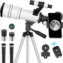 ToyerBee Telescope for Adults & Kids, 70mm Aperture Astronomical Refractor Telescopes for Astronomy Beginners (15X-150X), 300mm Portable Telescope with an Phone Adapter & A Wireless Remote 