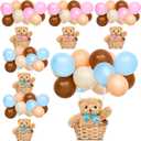 Hollowfly 6 Set Bear Baby Shower Party Centerpieces Table Decoration 6 Gender Reveal Stuffed Plush Bears 6 Bamboo Baskets 60 Colorful Balloons 12 Balloon Stands Birthday Party Wedding(Blue, Pink)