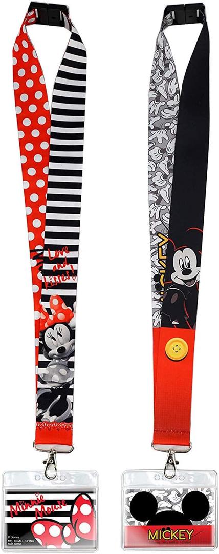 Disney Lanyards with ID Holders - Mickey and Minnie Mouse Premium Lanyards for Kids and Adults - Perfect for Disney Cruise and World Accessories - 2 Pack