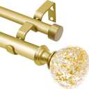 Gold Double Curtain Rod for Windows 48 to 84 Inch: Double Window Treatment Curtain Rod Heavy Duty Adjustable from 48 to 84 Inch - Gold Foil Resin Finials and Double Curtain Rod