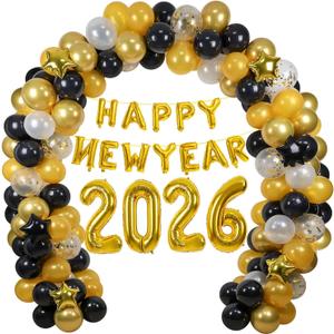 2026 New Years Balloon Arch Garland Kit, 2026 New Years Eve Party Supplies with Happy New Year Banner 32" 2026 Foil Balloons for Happy New Year Decorations 2026 NYE Party Supplies