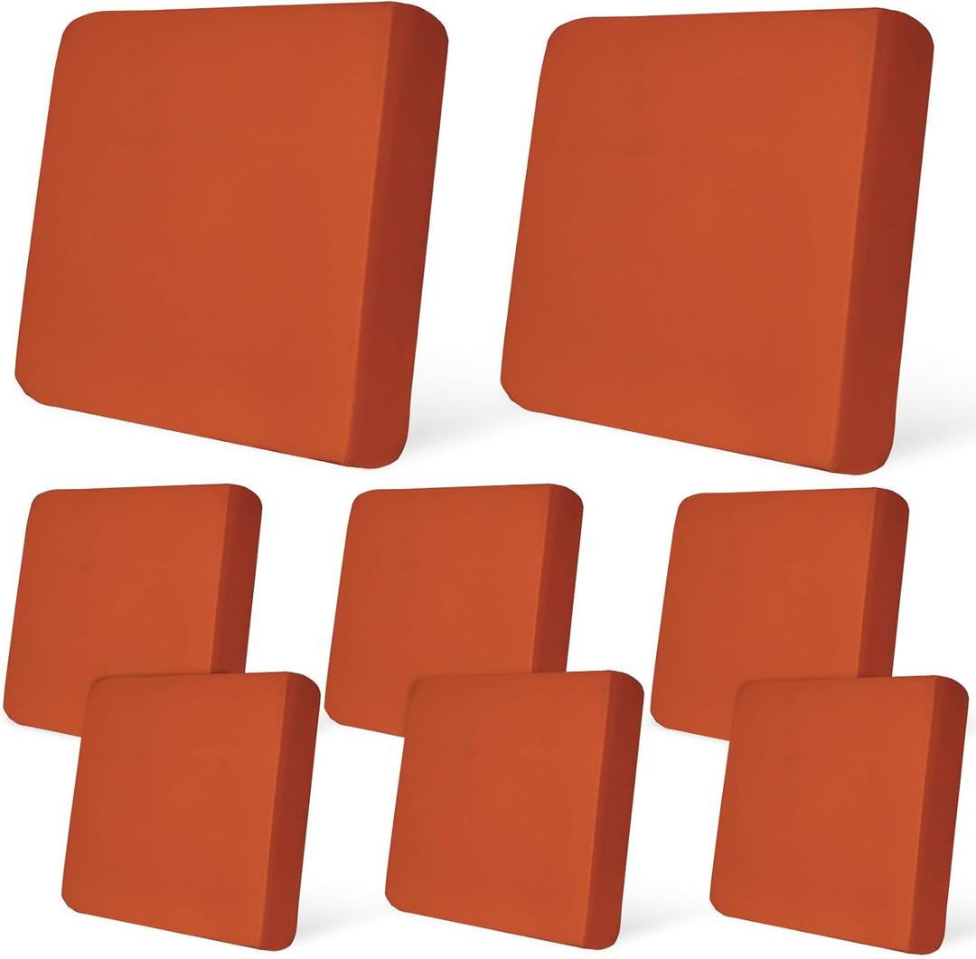 PickyNproud 8Pcs Patio Cushion Covers Stretch Outdoor Couch Cushions Slipcovers Replacement Washable Furniture Protector with Elastic Bottom Sofa Chair Seat Cover, Burnt Orange, 27"D x 27"W x 8"H