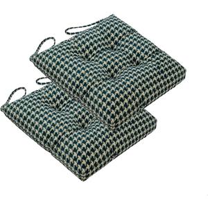 2-Pack Outdoor/Indoor Wicker Patio Seat Cushion Pad with Ties - Dining Chair Cushion, 17" x 17" (Green Houndstooth)