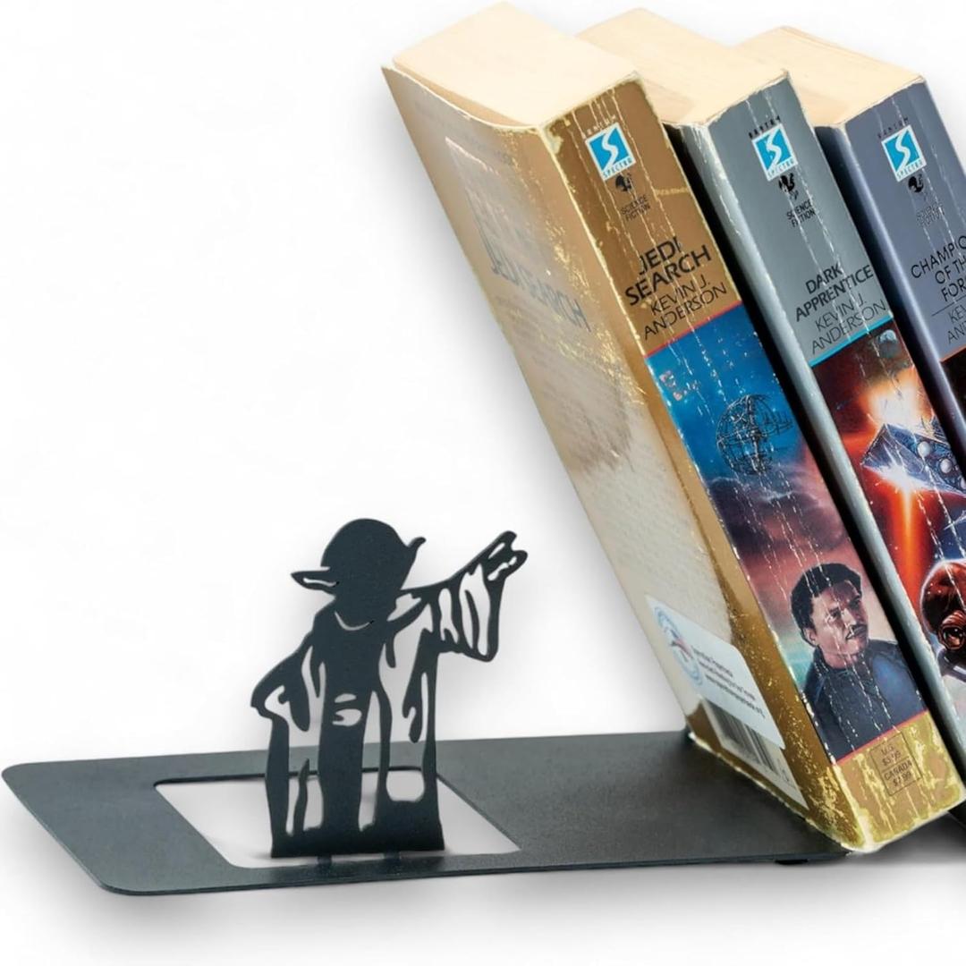 Renovatio Black Metal Bookend  Cute, Unique, Geeky Decor for Home, Office & Kids Room  Heavy Duty, Non-Slip Minimalist Bookends for Shelves  Master