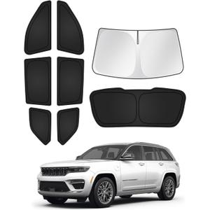 Windshield Sun Shade for 2022-2025 2026 Jeep Grand Cherokee Accessories Sunshade Side Rear Window Shade Cover Sun Visor Shield Privacy Protection Keep Vehicle Cool Black 8PCS
