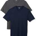 Amazon Essentials Men's 2-Pack Regular-Fit Short-Sleeve V-Neck T-Shirt, Dark Navy/ Charcoal Heather Grey, X-Large