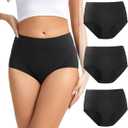 Period Underwear for Women Heavy Flow 60ml - High Waist Long Staple Combed Cotton Leak Proof Menstrual Panties 3 Pack (Black, S)